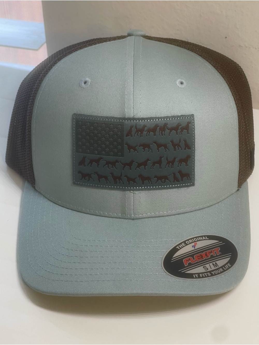 Columbia Light Blue and Brown Trucker Hat with USA Patch